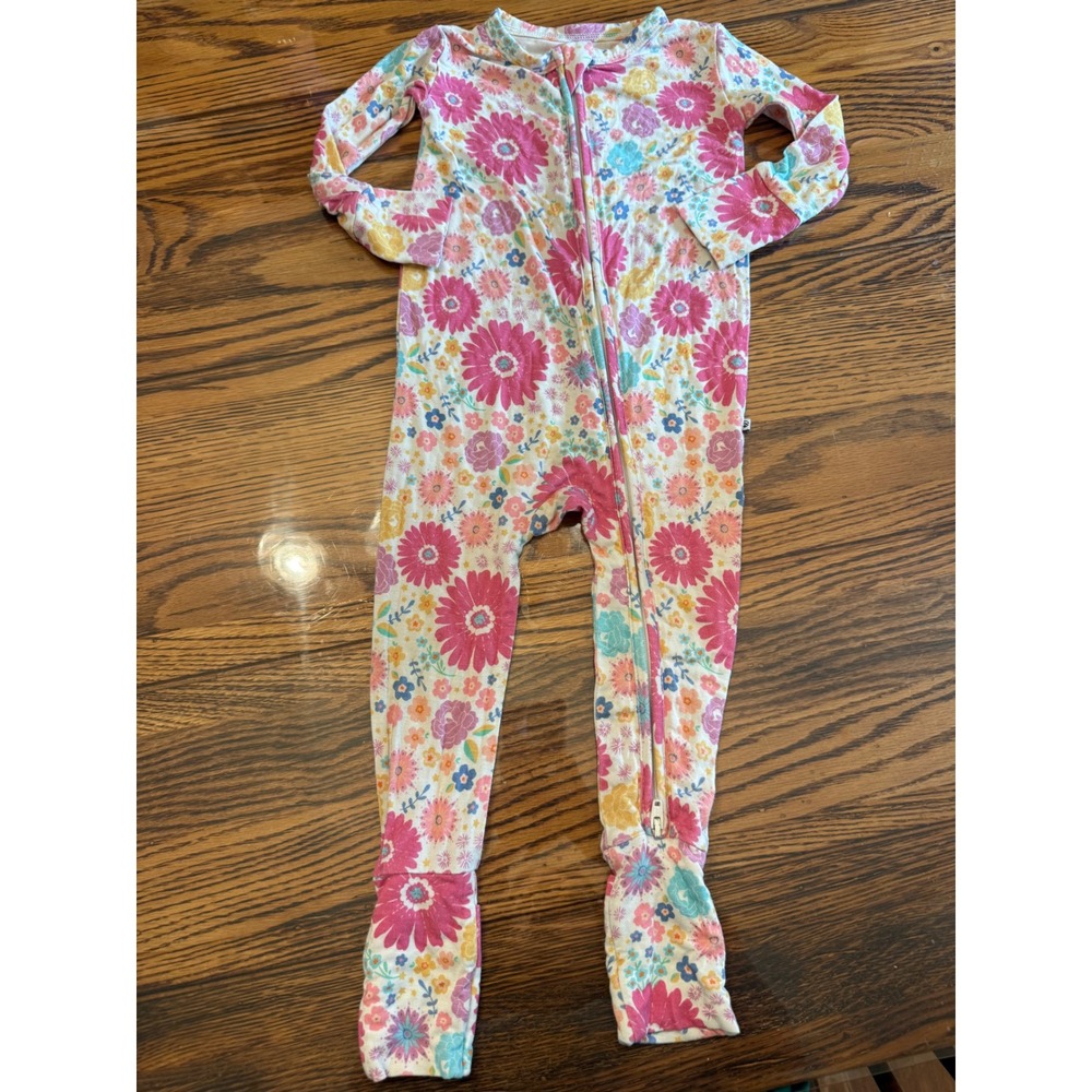 Birdie Bean Footie Sleeper Baby 6-12 Months Pink Floral Bamboo Two-Way Zip